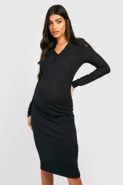 Vestito Midi Premaman A Coste Con Bottoni -Negozio al dettaglio Vestiti gzz39708 black xl 3