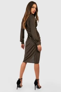 Vestito Midi Con Dettagli Attorcigliati E Scollo Profondo -Negozio al dettaglio Vestiti gzz39712 khaki xl 1