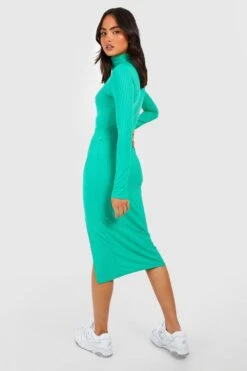 Vestito Midi A Collo Alto A Coste Con Spacco Laterale -Negozio al dettaglio Vestiti gzz39715 green xl 1