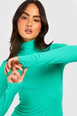 Vestito Midi A Collo Alto A Coste Con Spacco Laterale -Negozio al dettaglio Vestiti gzz39715 green xl 3