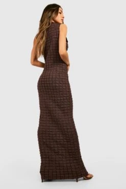 Vestito Maxi Premium A Collo Alto In Maglia Con Trama A Nido D’ape -Negozio al dettaglio Vestiti gzz39777 chocolate xl 1