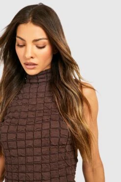 Vestito Maxi Premium A Collo Alto In Maglia Con Trama A Nido D’ape -Negozio al dettaglio Vestiti gzz39777 chocolate xl 3