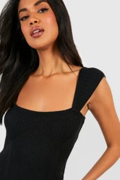 Vestito Longuette In Maglia A Coste Premium Con Dettagli Stile Corsetto, Cuciture E Maniche Ad Aletta -Negozio al dettaglio Vestiti gzz39779 black xl 3