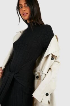 Vestito Longuette A Collo Alto In Maglia A Coste Premium Con Laccetti In Vita -Negozio al dettaglio Vestiti gzz39782 black xl 3