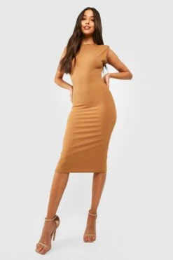 Vestito Midi Sagomato Con Scollo A Barchetta E Spalline Imbottite -Negozio al dettaglio Vestiti gzz39923 camel xl 2