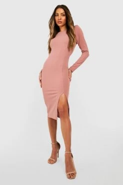 Vestito Midi Sagomato Con Spalline Imbottite E Spacco Laterale