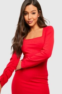 Vestito Midi Sagomato Con Scollo Quadrato E Ruches Sulle Maniche -Negozio al dettaglio Vestiti gzz39925 red xl 3