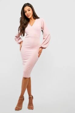 Vestito Midi Sagomato In Crêpe Con Maniche Ampie