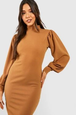 Vestito Midi A Collo Alto Con Volant Sul Fondo -Negozio al dettaglio Vestiti gzz39948 camel xl 3