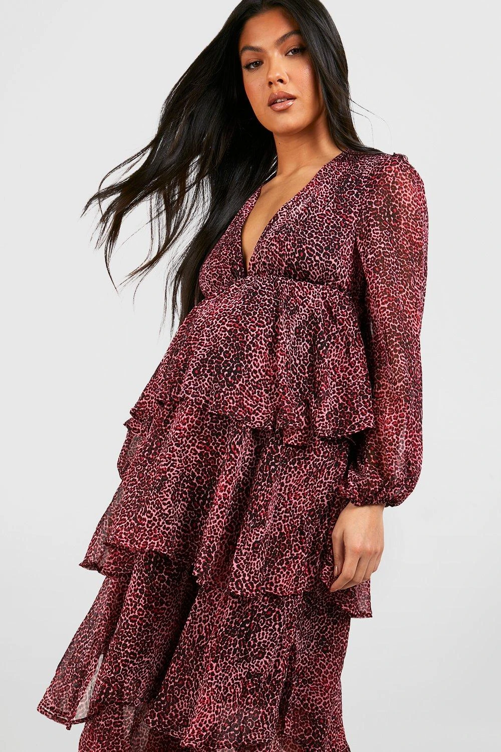 Vestito Longuette Premaman Animalier Con Balze 3 Vestito Longuette Premaman Animalier Con Balze - immagine 3