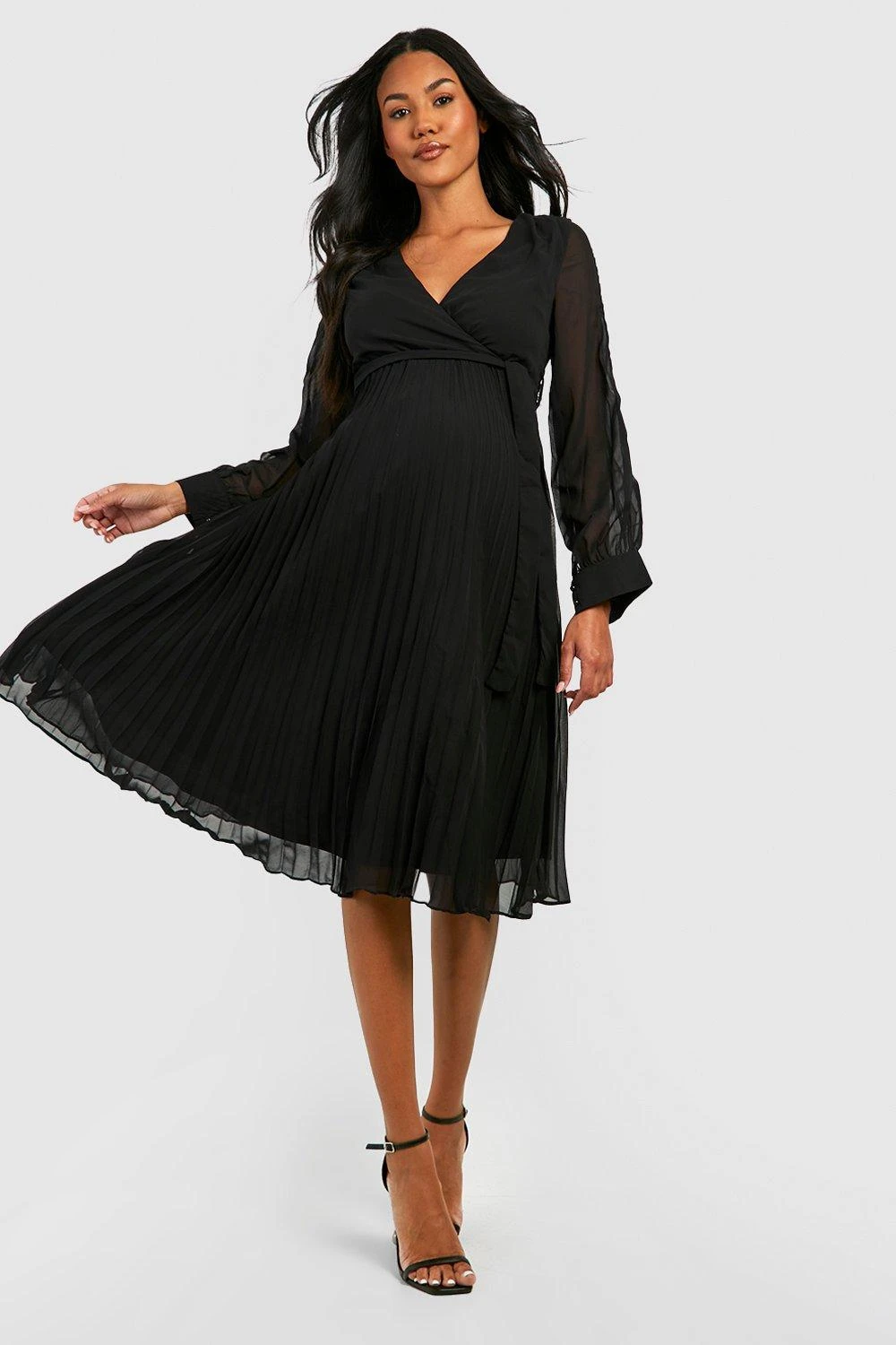 Vestito Midi Premaman Da Cerimonia In Chiffon A Pieghe Con Spacco Sulle Maniche 3 Vestito Midi Premaman Da Cerimonia In Chiffon A Pieghe Con Spacco Sulle Maniche - immagine 3