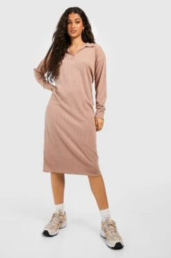 Vestito In Maglia Midi A Coste Morbide Con Maniche Lunghe E Colletto Stile Polo 6 Vestito In Maglia Midi A Coste Morbide Con Maniche Lunghe E Colletto Stile Polo -Negozio al dettaglio Vestiti gzz40123 stone xl 2