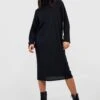 Vestito Midi In Maglia A Coste Morbide Con Collo Alto E Risvolti