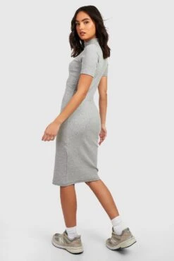 Vestito Midi A Collo Alto A Coste Con Maniche Corte -Negozio al dettaglio Vestiti gzz40198 grey20marl xl 1