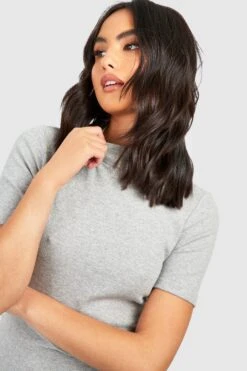 Vestito Midi A Collo Alto A Coste Con Maniche Corte -Negozio al dettaglio Vestiti gzz40198 grey20marl xl 3