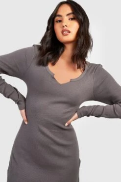 Vestito Midi A Maniche Lunghe Con Intaglio Sullo Scollo -Negozio al dettaglio Vestiti gzz40203 slate xl 2