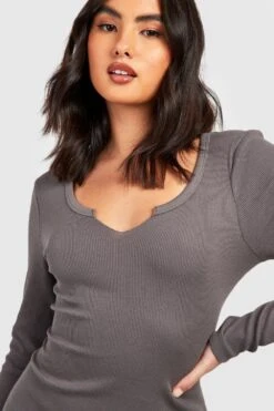 Vestito Midi A Maniche Lunghe Con Intaglio Sullo Scollo -Negozio al dettaglio Vestiti gzz40203 slate xl 3