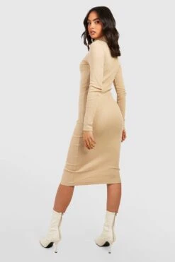 Vestito Midi A Coste A Collo Alto 5 Vestito Midi A Coste A Collo Alto -Negozio al dettaglio Vestiti gzz40205 stone xl 1