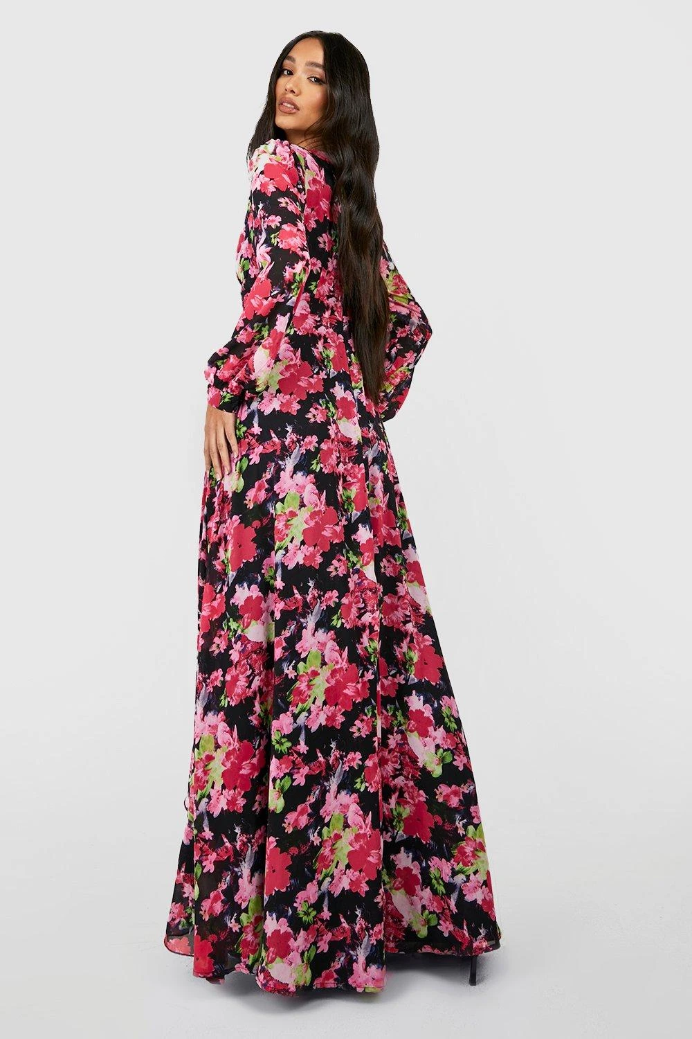 Vestito A Maniche Lunghe A Fiori Con Arricciature 2 Vestito A Maniche Lunghe A Fiori Con Arricciature - immagine 2