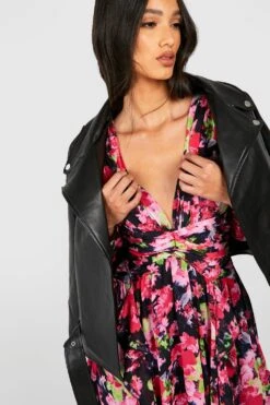 Vestito A Maniche Lunghe A Fiori Con Arricciature 6 Vestito A Maniche Lunghe A Fiori Con Arricciature -Negozio al dettaglio Vestiti gzz40247 pink xl 2