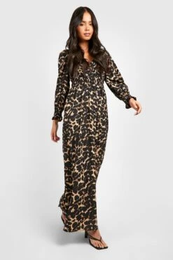 Vestito Maxi Petite Leopardato Con Dettagli Increspati
