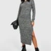 Vestito Longuette In Maglia A Coste Con Spacco Alla Coscia