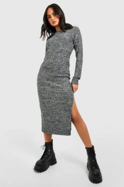 Vestito Longuette In Maglia A Coste Con Spacco Alla Coscia -Negozio al dettaglio Vestiti gzz40318 charcoal xl 2