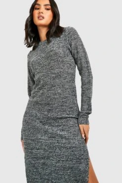 Vestito Longuette In Maglia A Coste Con Spacco Alla Coscia -Negozio al dettaglio Vestiti gzz40318 charcoal xl 3