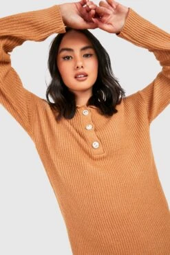 Vestito In Maglia Con Bottoni A Gioiello -Negozio al dettaglio Vestiti gzz40325 camel xl 3