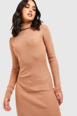 Vestito In Maglia Longuette A Collo Alto -Negozio al dettaglio Vestiti gzz40328 almond xl 3