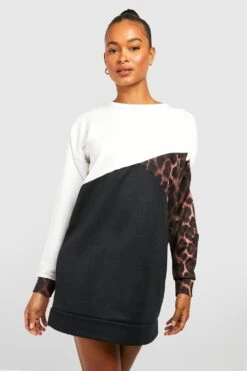 Vestito In Felpa Tall A Blocchi Di Colore Leopardati