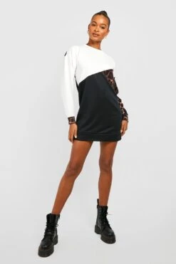 Vestito In Felpa Tall A Blocchi Di Colore Leopardati -Negozio al dettaglio Vestiti gzz40513 black xl 2