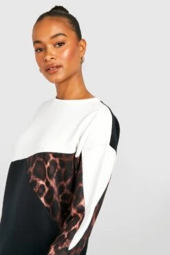 Vestito In Felpa Tall A Blocchi Di Colore Leopardati -Negozio al dettaglio Vestiti gzz40513 black xl 3