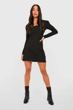 Vestito A Trapezio Petite A Coste Ampie Con Scollo Quadrato -Negozio al dettaglio Vestiti gzz40760 black xl 2