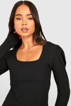 Vestito A Trapezio Petite A Coste Ampie Con Scollo Quadrato -Negozio al dettaglio Vestiti gzz40760 black xl 3