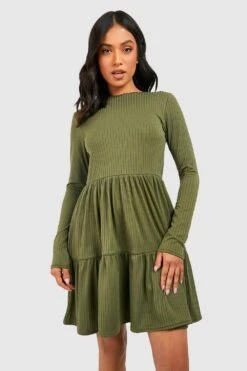 Vestito Grembiule Petite A Coste Ampie Con Balze 6 Vestito Grembiule Petite A Coste Ampie Con Balze -Negozio al dettaglio Vestiti gzz40765 khaki xl 2