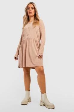 Vestito Grembiule Plus Size A Coste Morbide Con Bottoni -Negozio al dettaglio Vestiti gzz40814 taupe xl 2