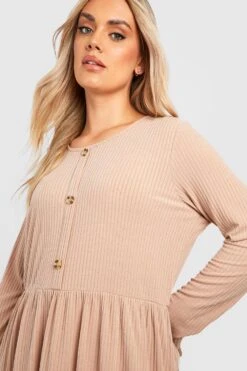 Vestito Grembiule Plus Size A Coste Morbide Con Bottoni -Negozio al dettaglio Vestiti gzz40814 taupe xl 3