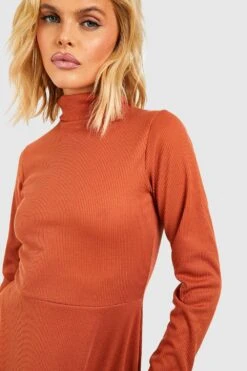 Vestito Skater A Collo Alto A Coste Con Maniche Lunghe 7 Vestito Skater A Collo Alto A Coste Con Maniche Lunghe -Negozio al dettaglio Vestiti gzz40834 rust xl 3