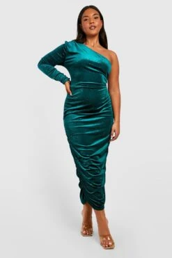 Vestito Midi Plus Size Monospalla In Velluto Glitterato