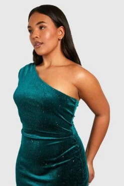 Vestito Midi Plus Size Monospalla In Velluto Glitterato -Negozio al dettaglio Vestiti gzz40840 emerald xl 3