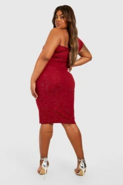 Vestito Midi Plus Size Monospalla Metallizzato -Negozio al dettaglio Vestiti gzz40845 wine xl 1