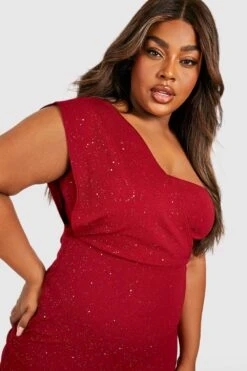 Vestito Midi Plus Size Monospalla Metallizzato -Negozio al dettaglio Vestiti gzz40845 wine xl 3