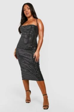 Vestito Midi Plus Size Metallizzato Con Scollo A Cappuccio
