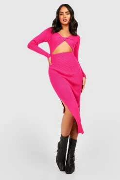 Vestito Midi In Maglia A Coste Con Nodo Frontale E Cut-out -Negozio al dettaglio Vestiti gzz40929 hot20pink xl 2