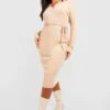 Vestito Midi Plus Size A Coste Morbide Con Cintura