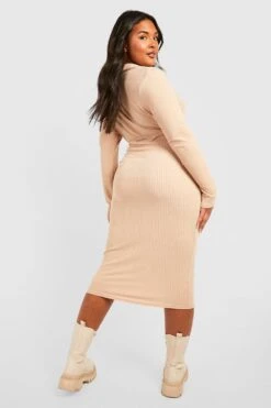 Vestito Midi Plus Size A Coste Morbide Con Cintura -Negozio al dettaglio Vestiti gzz40942 stone xl 1