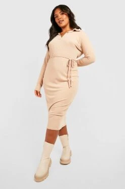 Vestito Midi Plus Size A Coste Morbide Con Cintura -Negozio al dettaglio Vestiti gzz40942 stone xl 2