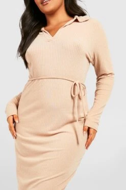 Vestito Midi Plus Size A Coste Morbide Con Cintura -Negozio al dettaglio Vestiti gzz40942 stone xl 3