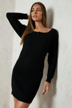 Vestito In Maglia Stile Pescatore Con Scollo A Barchetta -Negozio al dettaglio Vestiti gzz40957 black xl 2